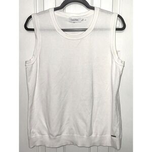 Calvin Klein Sleeveless Knit Top Women's Crew Neck Sweater‎ Tank Ivory